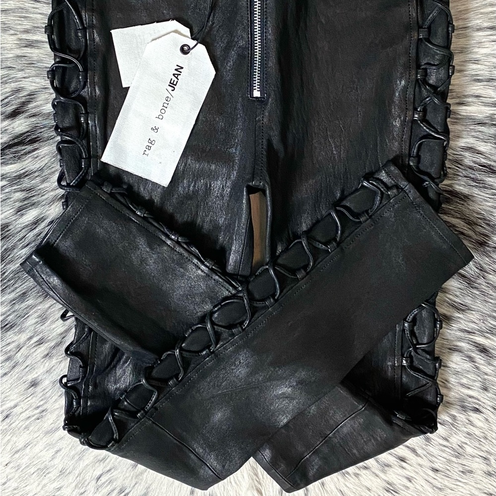 RAG & BONE “KIKU” SIDE-LACE HIGH-RISE LEATHER LEGGING, SZ 24 NWT! - Picture 8 of 13